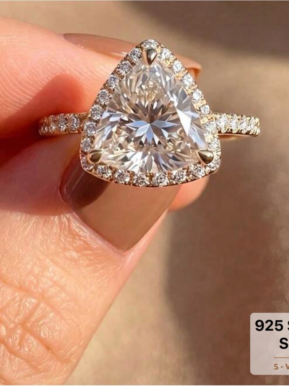 NWT-Trillion-cut halo pavé moissanite engagement ring